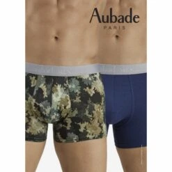 Duo Boxers AUBADE MEN Camouflage Et Uni Bleu Marine