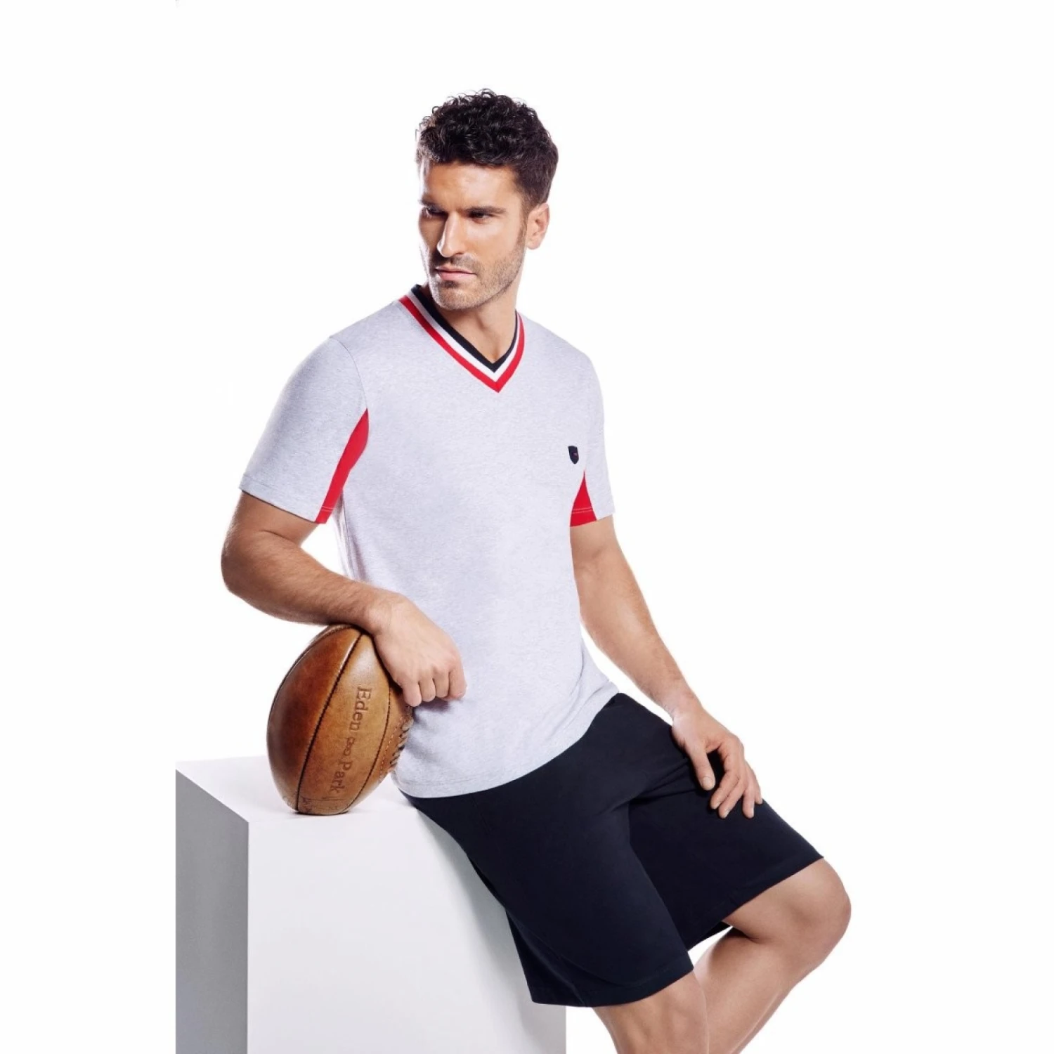 Pyjama Court EDEN PARK E524E99 Haut Gris Uni Bas Uni Marine 4 Pyjama Court EDEN PARK E524E99 Haut Gris Uni Bas Uni Marine – Image 2